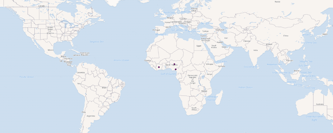 Carte de répartition de l'espèce Archachatina marginata ovum (Nigéria, Côte d'Ivoire)