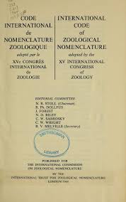 Page de garde du code international de nomenclature zoologique